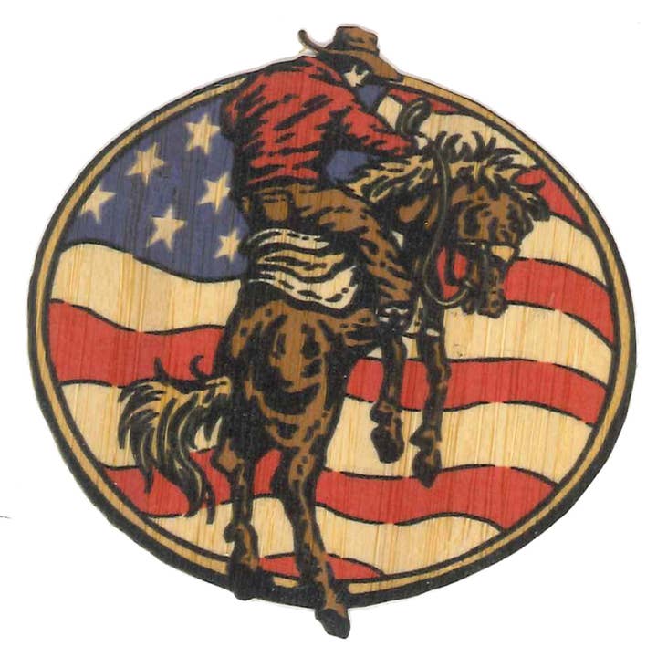 US Flag Cowboy for wholesale by Bamboo Wood Stickers