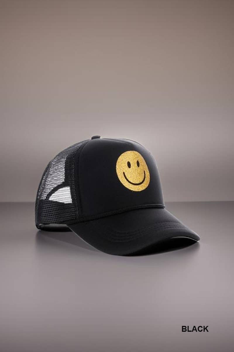 42POPS - Wholesale Truckerpet - Dames - .....SI-26428 Wees Gelukkig Glitter Smiley Face Trucker Cap0