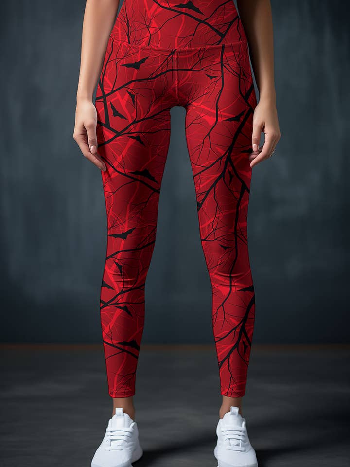 Full Moon Lucy Red Fall Halloween Print Leggings Yoga Pants - Women for wholesale by Pineapple Clothing