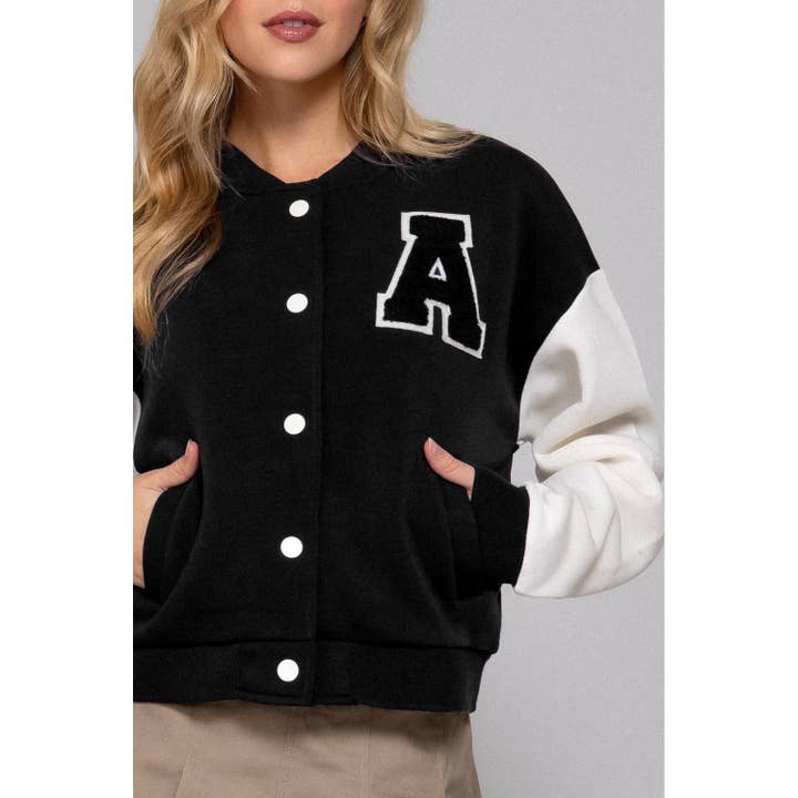 Apolline - Wholesale Varsity/Baseball Jacket - Women's - COLOR BLOCK BRUSHED VARSITY FLEECE JACKET1
