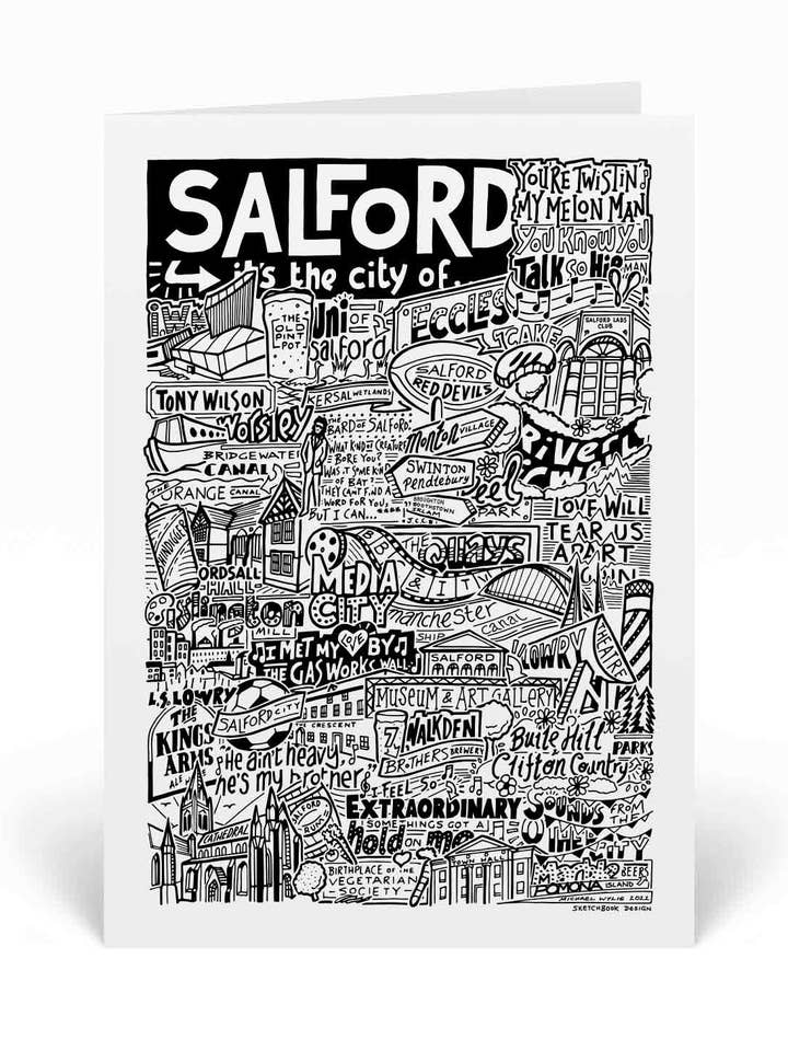 Carte de vœux illustrée des monuments de Salford pour la vente par Sketchbook Design