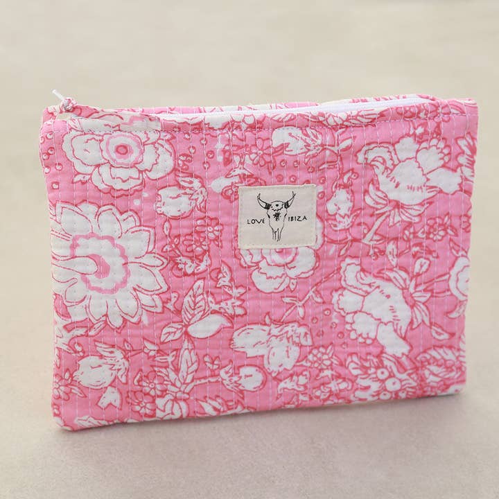 Make-up tasje light pink flower for wholesale by Love Ibiza