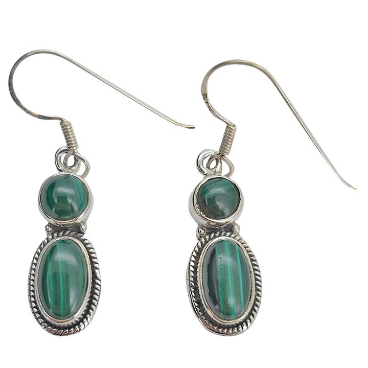 Malachite Sterling Silver Dangle Earrings for wholesale by Amberman