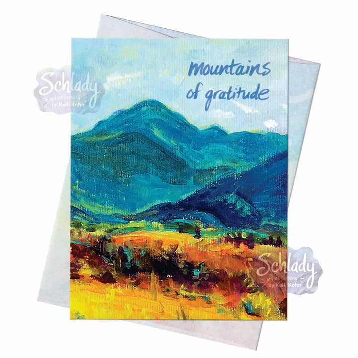 Montagnes de gratitude - Carte de remerciement montagne pour la vente par Schlady