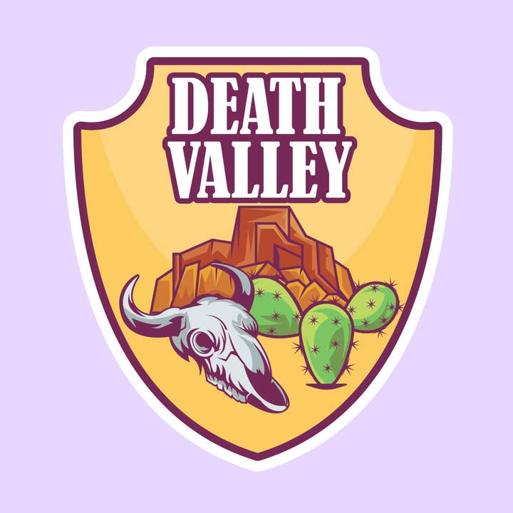 Death Valley National Park embleem logo gestanste sticker voor wholesale door The Sticker Lab