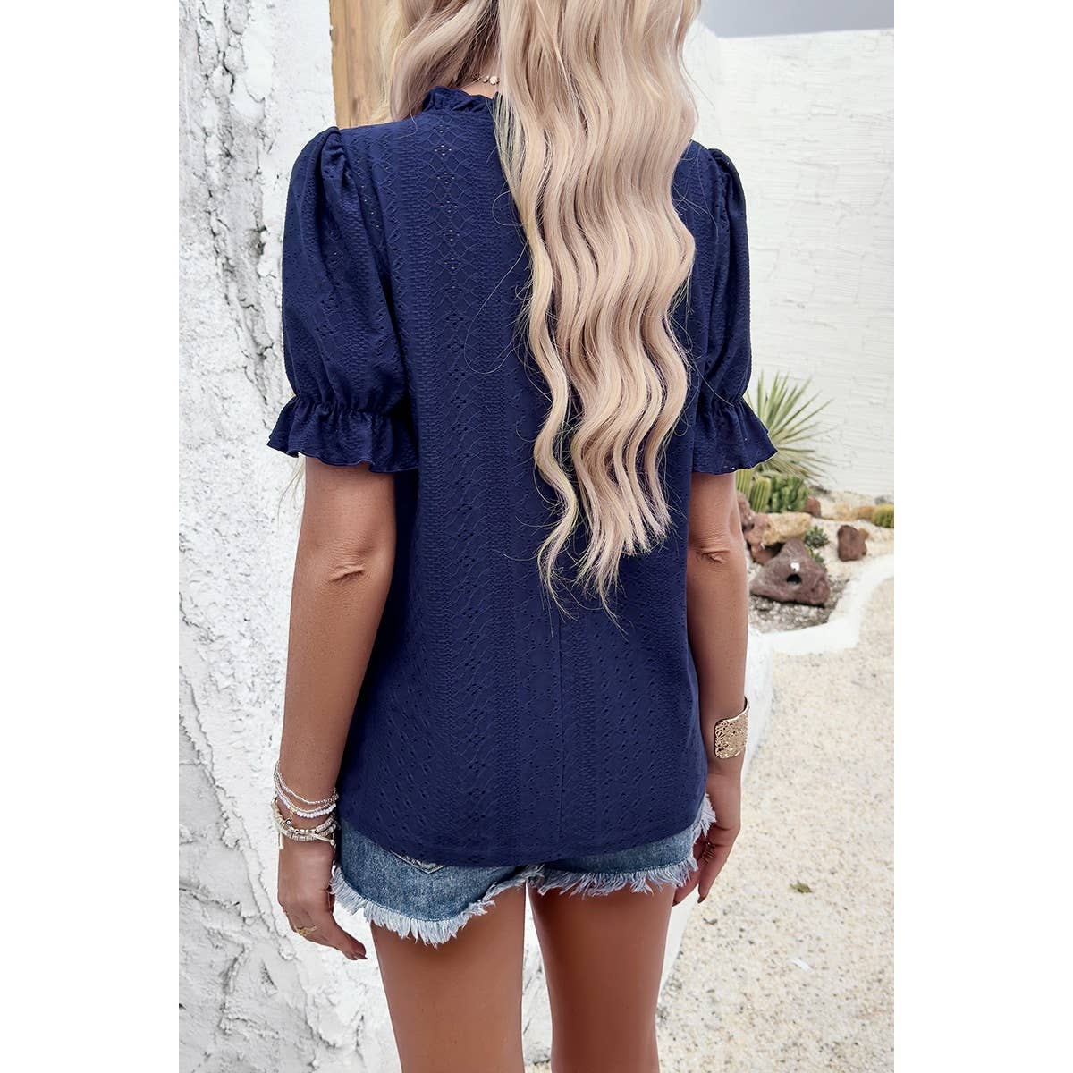 Supreme Fashion - Wholesale Blouse - Women's - Round Neck Embroidery Ruffle Sleeve Loose Fit Shirts9