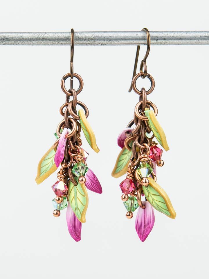 Petal Confetti Earrings - Fuschia Florals for wholesale by Petal Pushers by Janet Pitcher