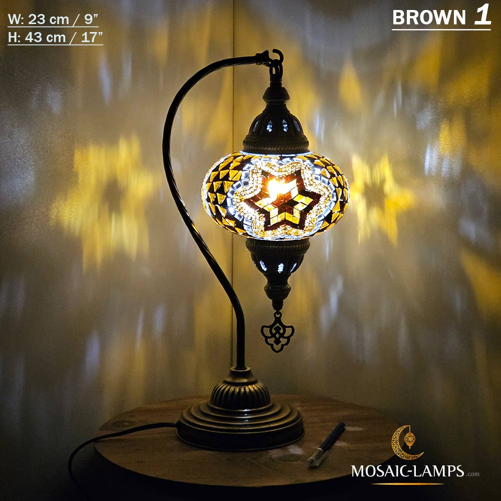 Mosaic Lamps - Wholesale Accent/Desk Lamp - 10+Colors - Gooseneck Large Globe Mosaic Table Lamp, Turkish12