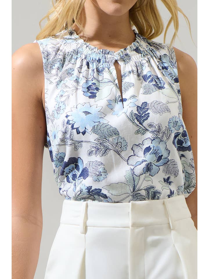 WHITE BLUES Wrenley Garden Floral True Smocked Blouse for wholesale on Faire