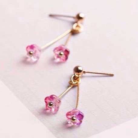Haengseongworkshop - Venta al por mayor Pendientes colgantes - Pendientes con cuentas florales forma campana de cristal austríaco rosa 6x4 mm0