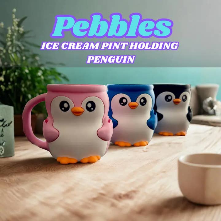 Pebbles the Penguin Ice Cream Pint Holder – 3D Printed Pint for wholesale by Modern Wood Cases