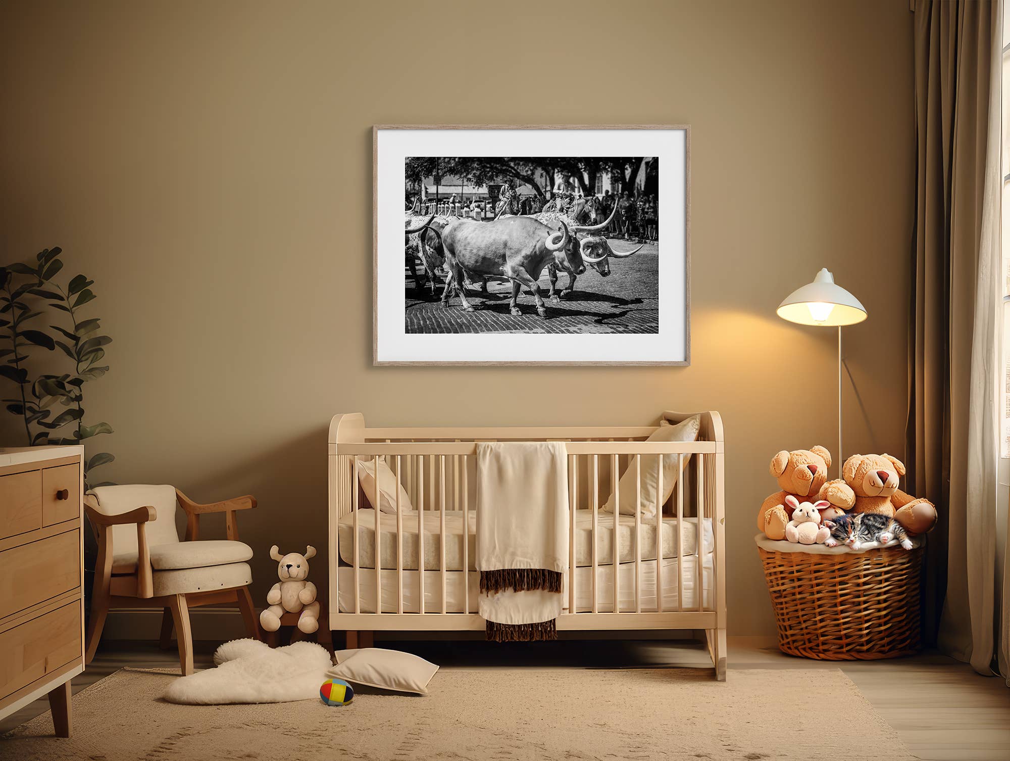 Lisa Russo Fine Art - Wholesale Art Print - Fort Worth Herd | Longhorn Cattle Drive in Black and White3