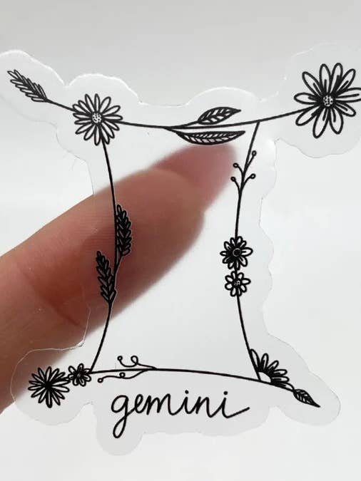 Klar Floral Gemini Zodiac Constellation Sticker for engroshandel hos Papi Hour