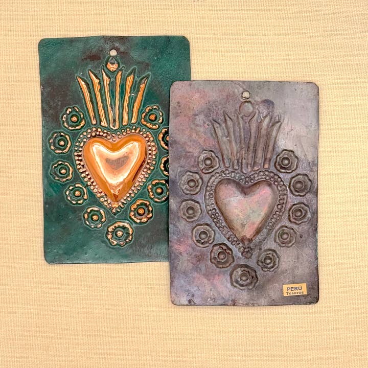 Tesoros Trading Company - Wholesale Plaque - Copper Heart Milagro Plaque, Â (MCP3)