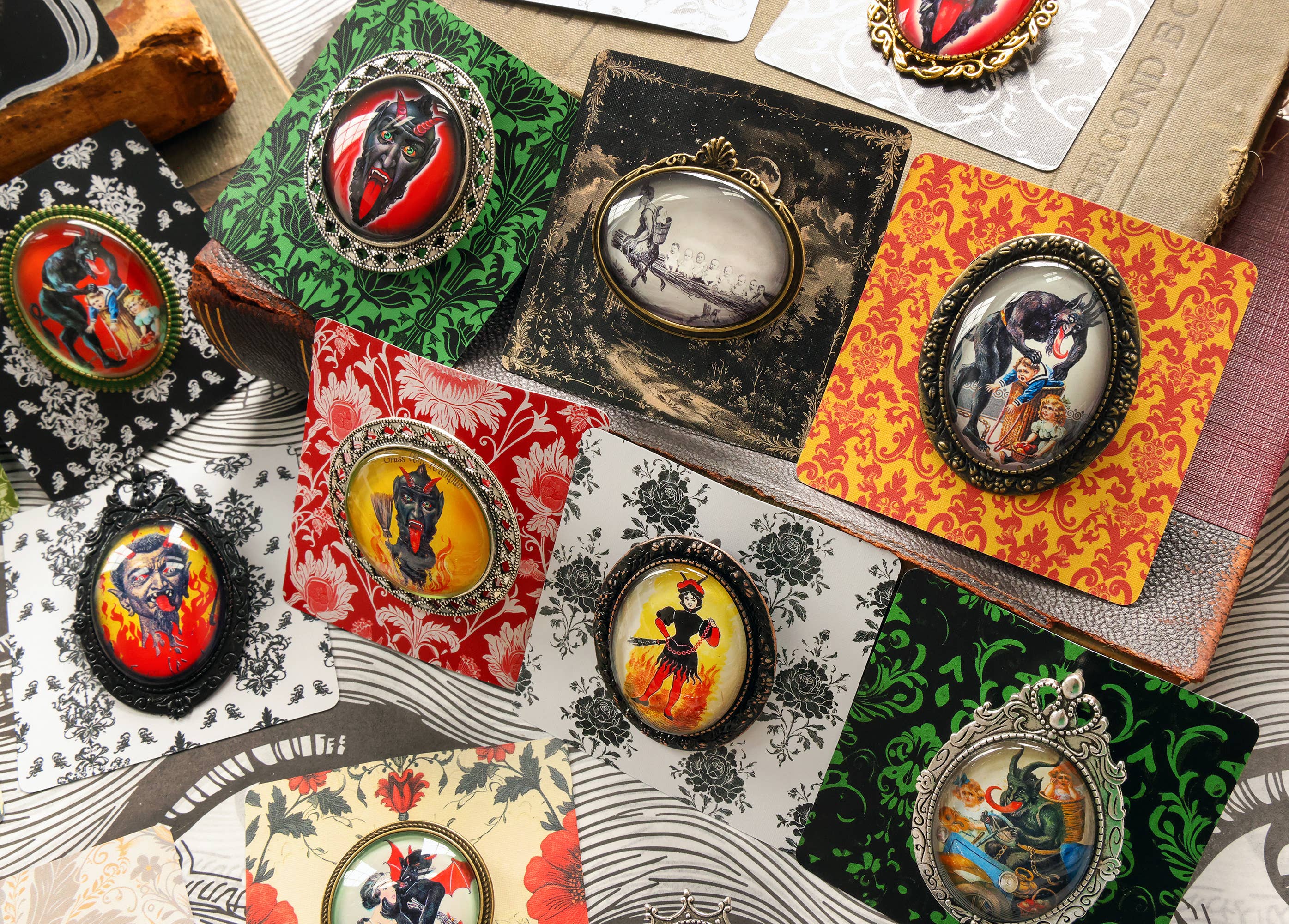 Asunder Bazaar - Wholesale Brooch - 20pc Krampus Brooches on Cards7