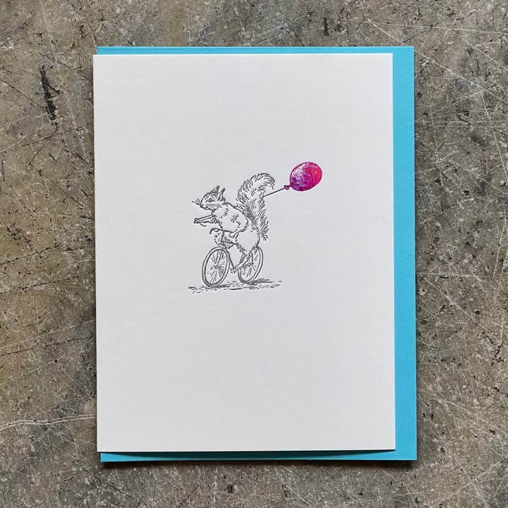 Notecard / Squirrel Balloon for wholesale by Somersault Letterpress