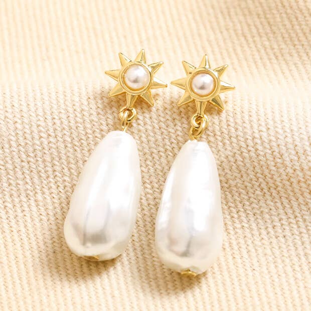 Lisa Angel – wholesale Dangle earrings – Sun and Pearl Drop Earrings in Gold