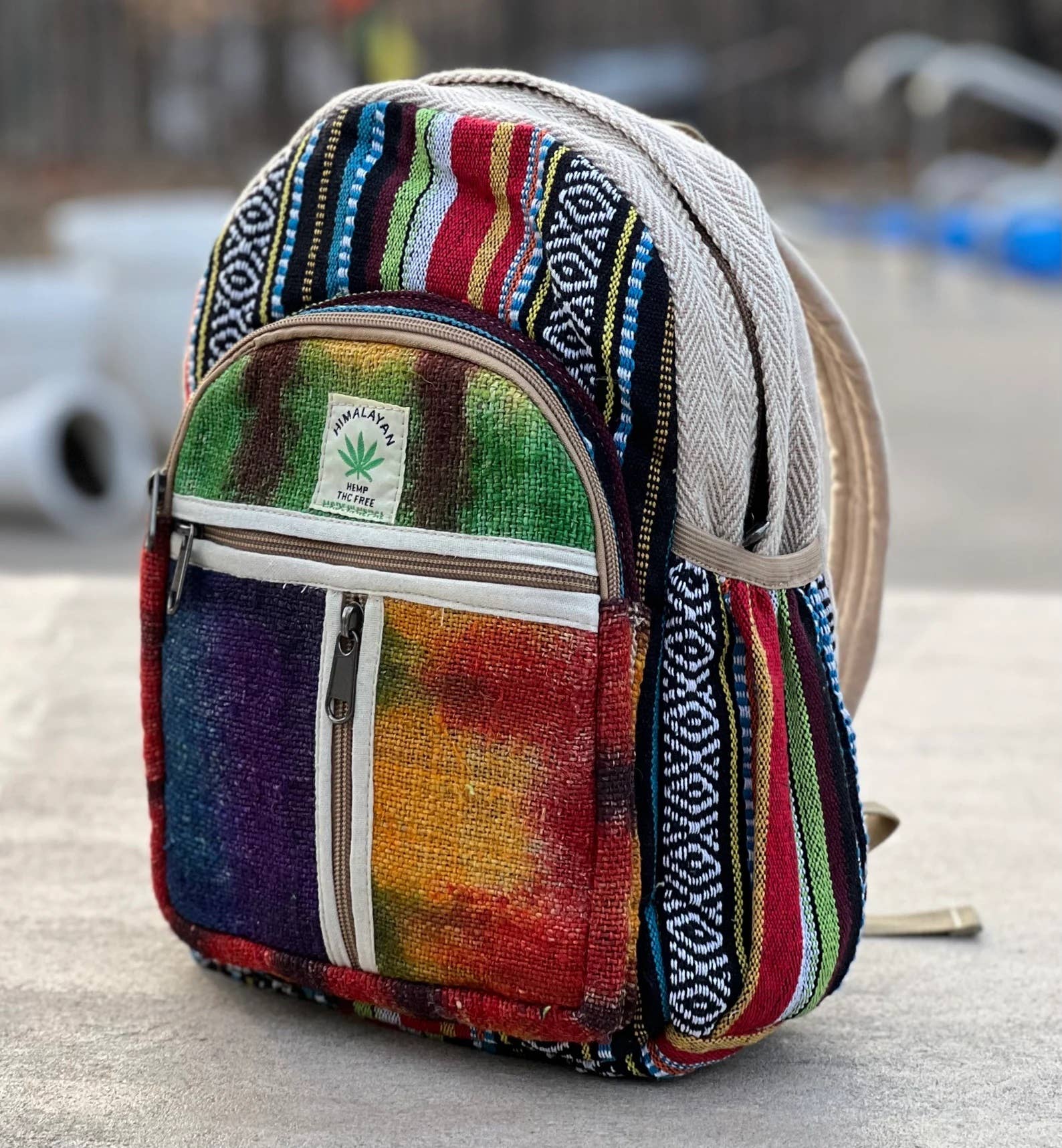 Lungta Imports - Wholesale Backpack - Unisex - Handmade Large Multi Pocket Natural Hemp Nepal Backpack3