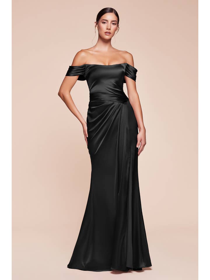 Ladivine by Cinderella Divine - Wholesale Dress - Women's - OFF THE SHOULDER LACE UP CORSET SATIN GOWN