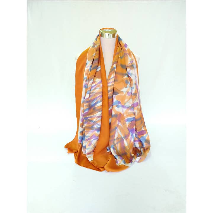 CONCHA BLANCH - Vente Écharpe – femme - Grande écharpe en soie multicolore peinte à la main de luxe