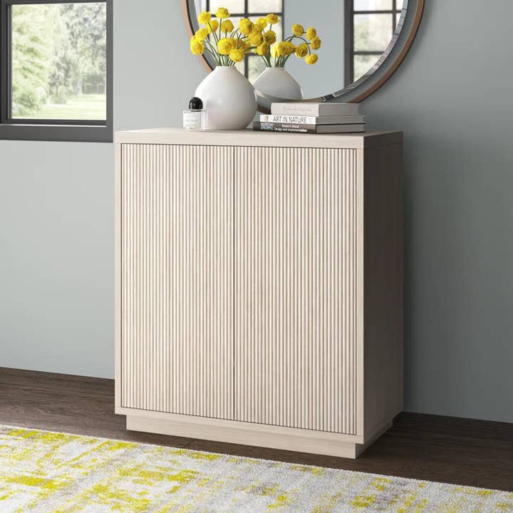 Beige Compact Wood Grain Accent Cabinet With Adjustable Shelf for wholesale on Faire2