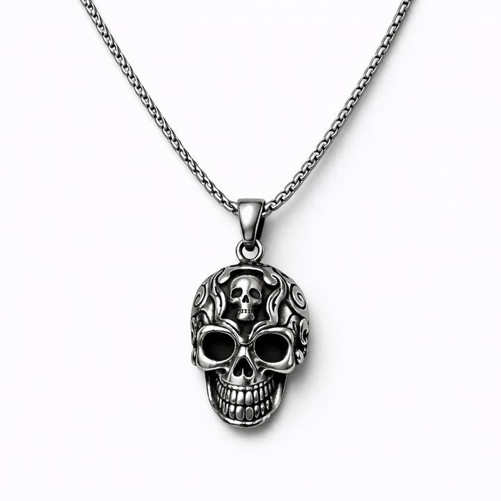 Edelstahl-Schädelanhänger-Halskette für Herren für den Großhandel von Loli