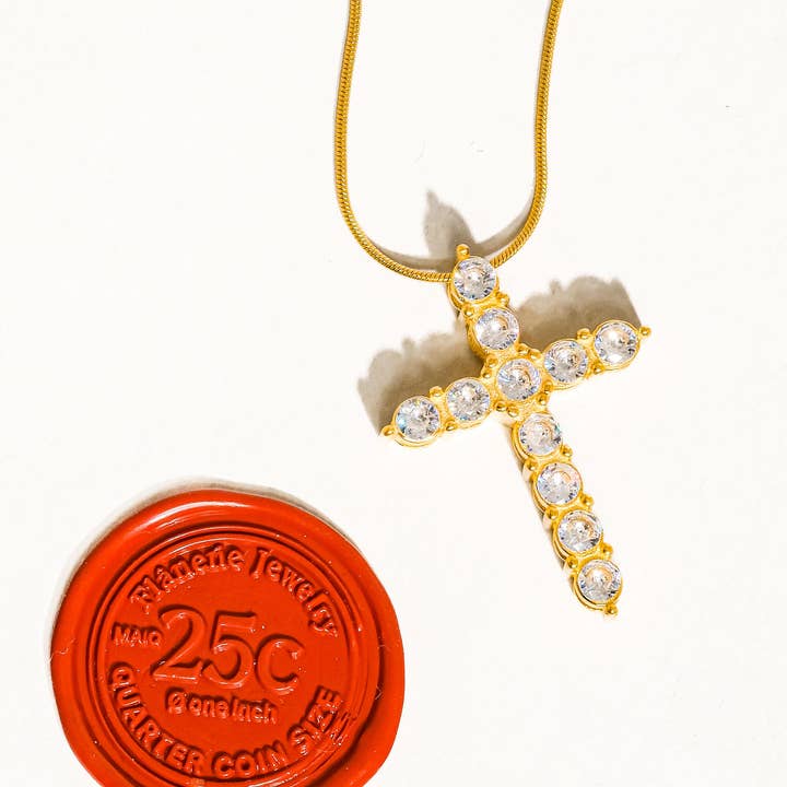Raeven 18K Gold Non-Tarnish CZ Cross Necklace for wholesale on Faire