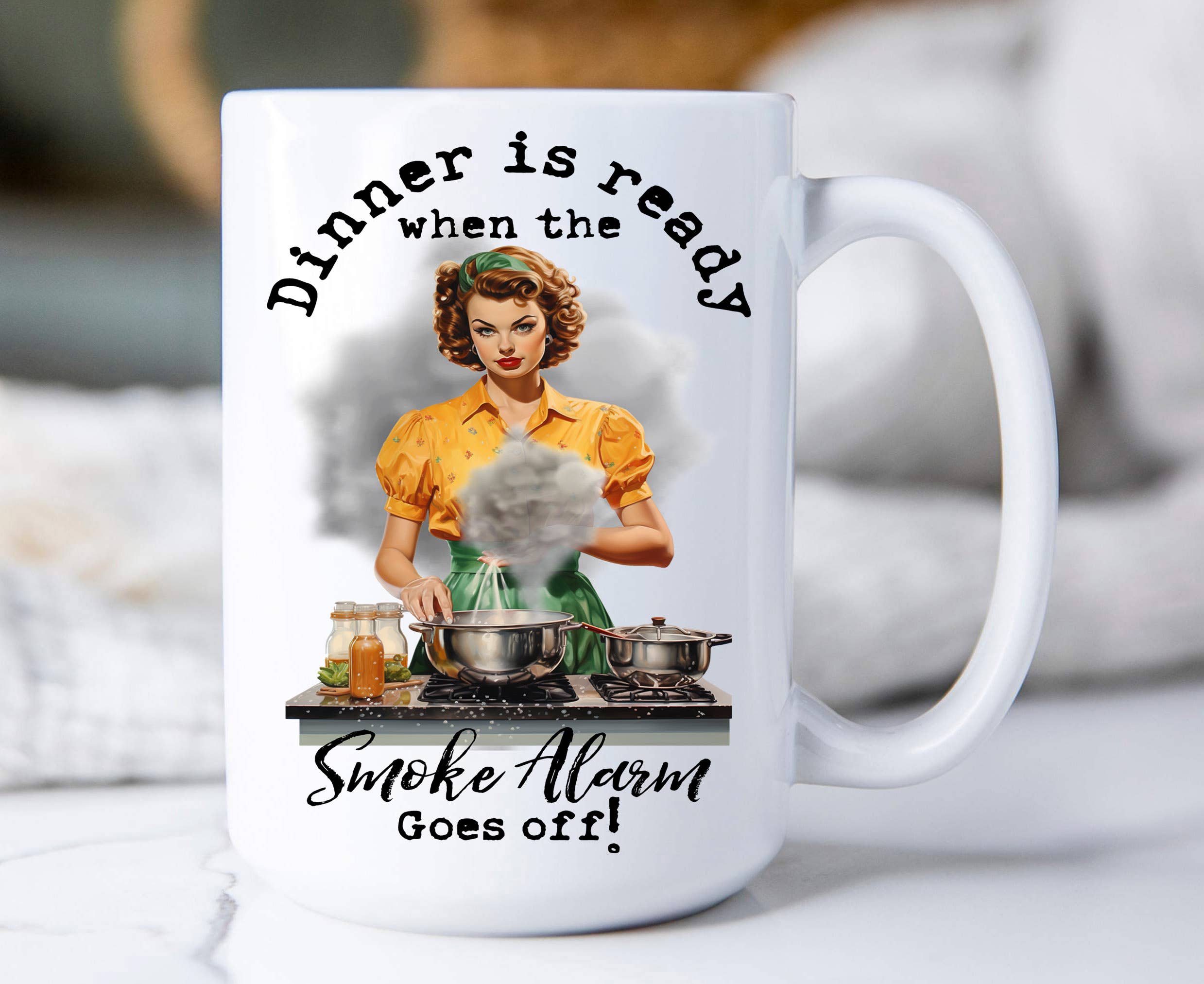 Avery Lane Gifts – Caneca por atacado – Jantar pronto para quando o alarme de fumo Funny Caneca de café 15 oz