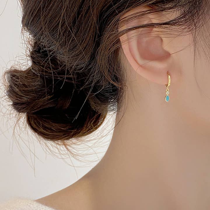 happyzzzsu - Wholesale Huggie Earrings - Sterling Silver Tiny Turquoise Hoop Earrings5