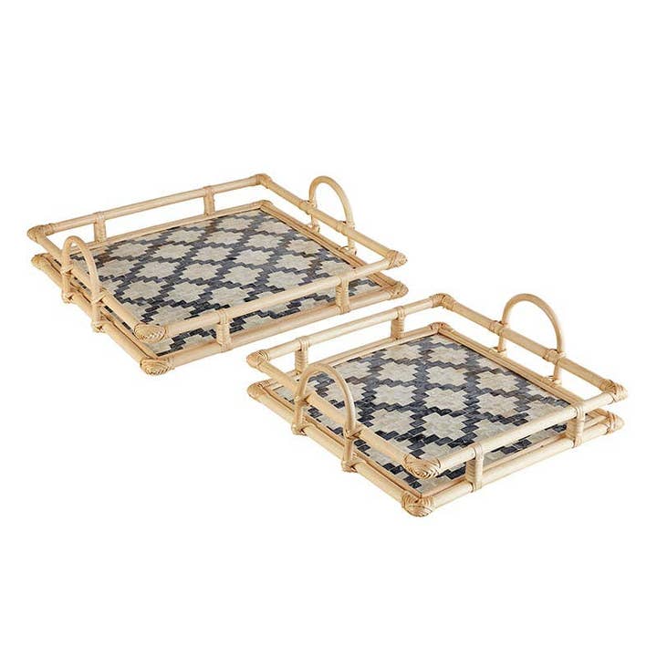 Angle - Wholesale Decorative Tray - Inlaid Rattan Trays - Set of 2