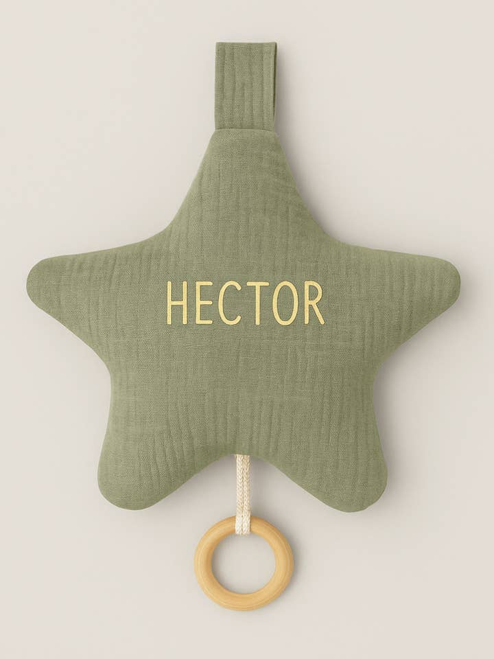 Caja de música en forma de estrella para bebé personalizable en gasa de algodón verde para venta al por mayor de MAZZANNE