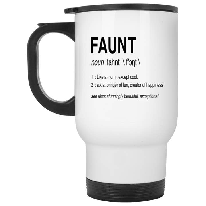 Faunt White Travel Mug for wholesale by Mad Hatter Mug