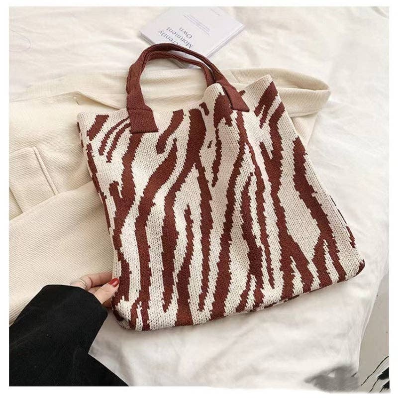 ShieldChic – Engroshandel Tote bag - Dame – Hæklet Net Taske Skuldertaske Stribet Taske1