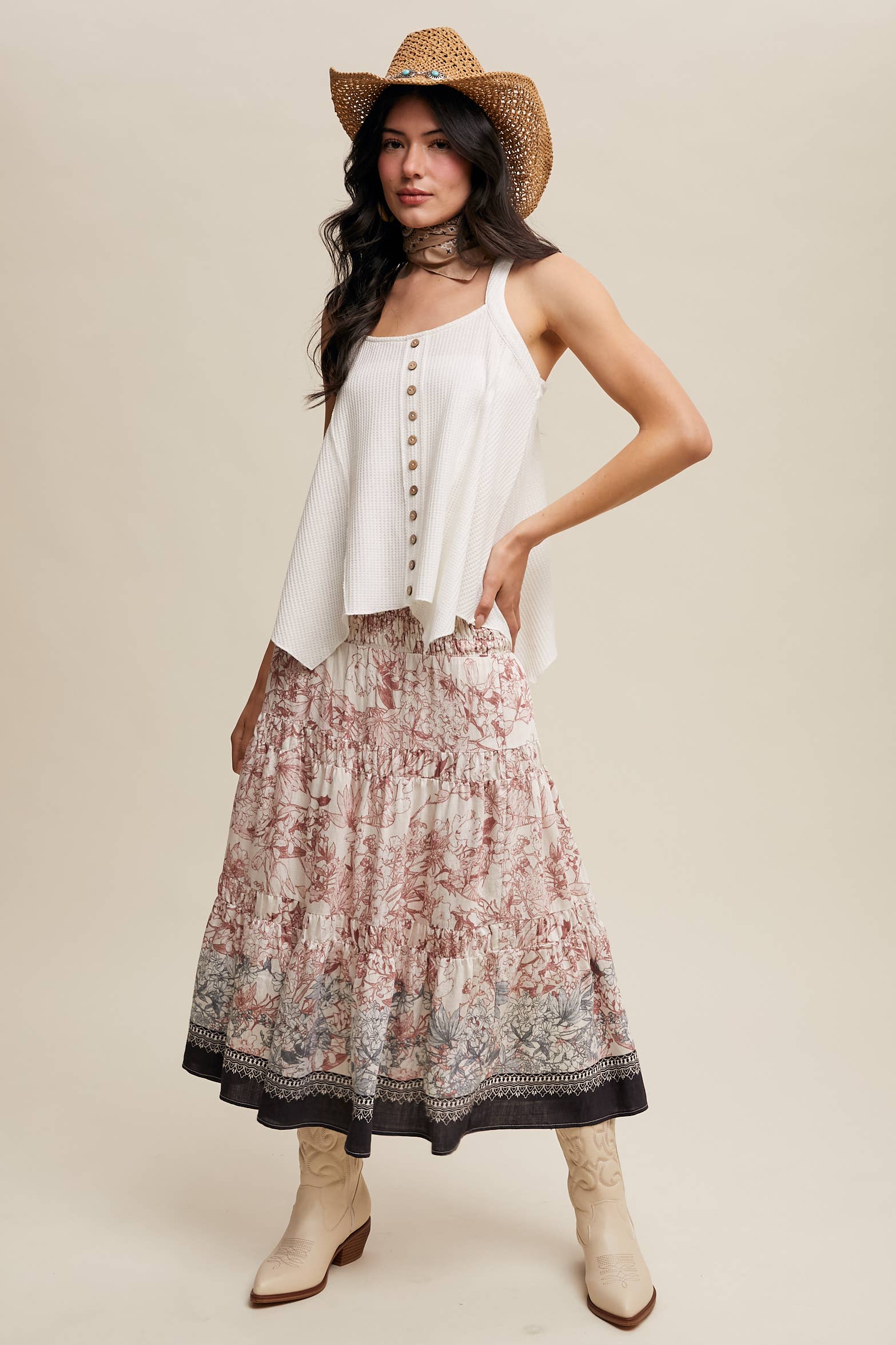 Listicle - Vente Jupe – femme - Jupe longue bohème convertible à smocks & robe bustier8