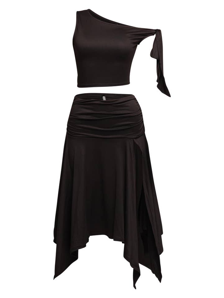 One shoulder tied detailed skirt set for wholesale by K Too