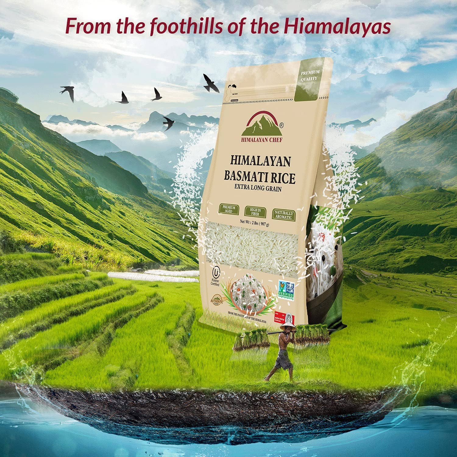 WBM LLC - Vente Riz - Riz basmati Himalayan Chef, sac refermable à grains longs, 2 lb7