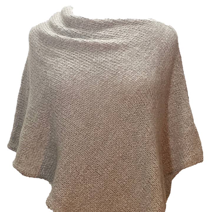 Moche Lifestyle - Wholesale Poncho - Women's - Alpaca Hand Knit Poncho Wrap: Beige Putty