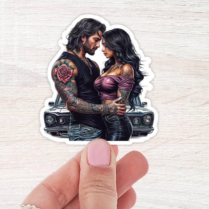 Tattooed Couple Dark Romance Sticker for wholesale by The Daydreamer Designz