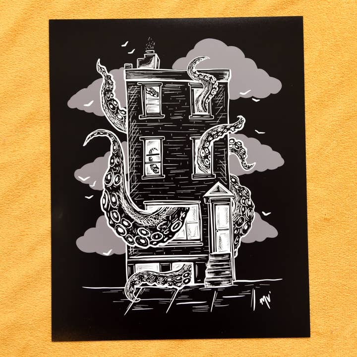 Octopus Huis Giclee Print voor wholesale door Madison Vermilya Art