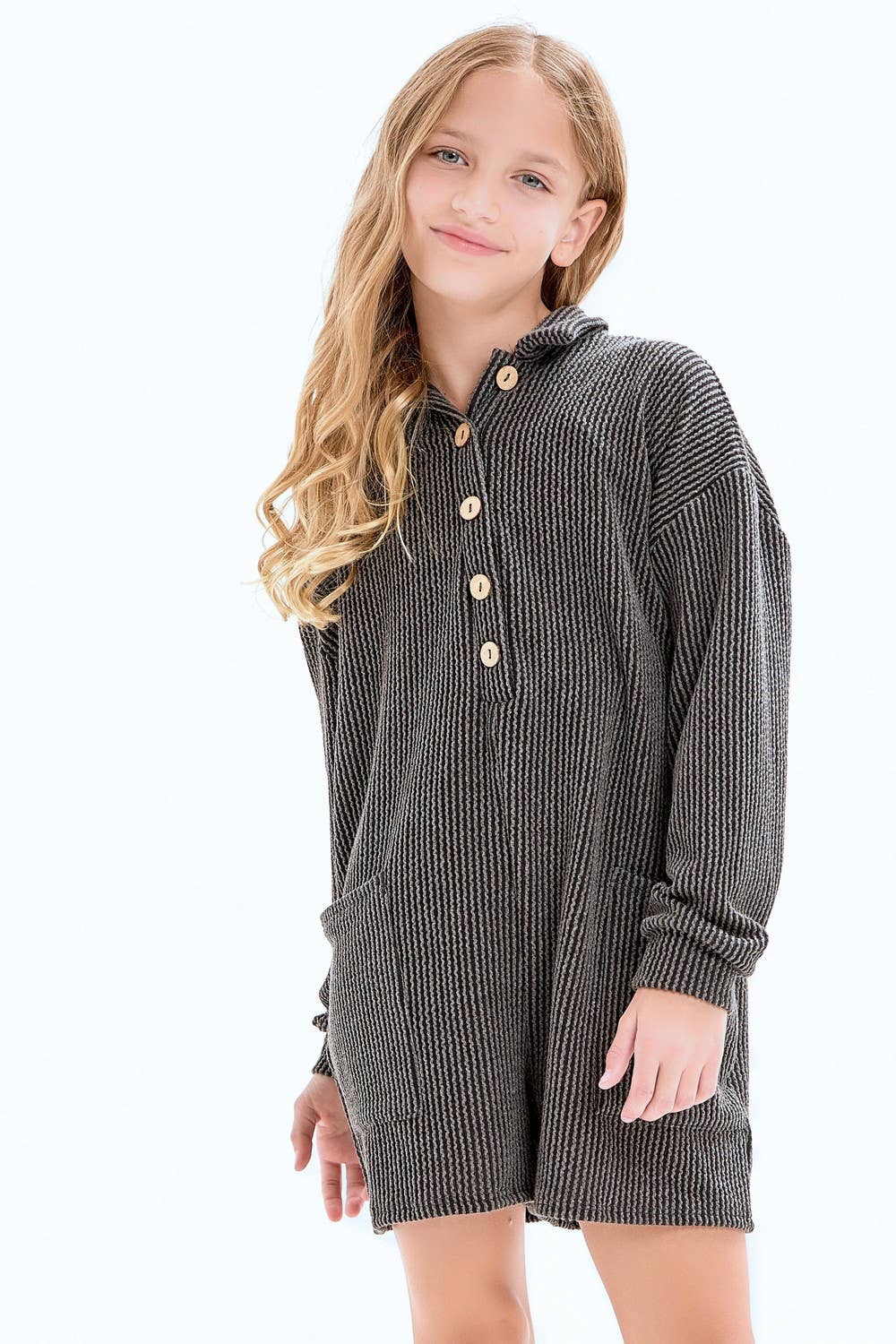 Good Girl - Wholesale Romper - Kids - Embossed Rib Collared Button Up Romper16