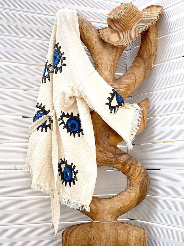 Organic Cotton Peshtemal Kaftan Short Matia for wholesale by MARAÏS ATHENS