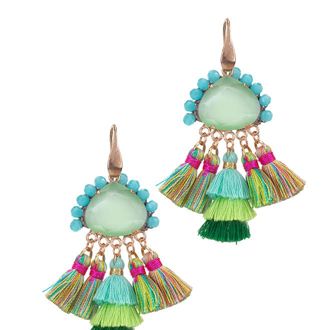 Boucles d'oreilles avec pierres et pompon pour la vente par NotForAll