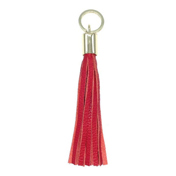 Porte-clés pompon en cuir - Rouge pour la vente par GVG Accessories