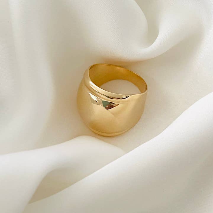 Housegoldjewelry - Wholesale Band/gestapelde ring - Ring met dikke band, gouden vintage ring, ronde sigarenbandring, 18k gouden gevulde ring, statement ring, stapelring, brede gouden bandring
