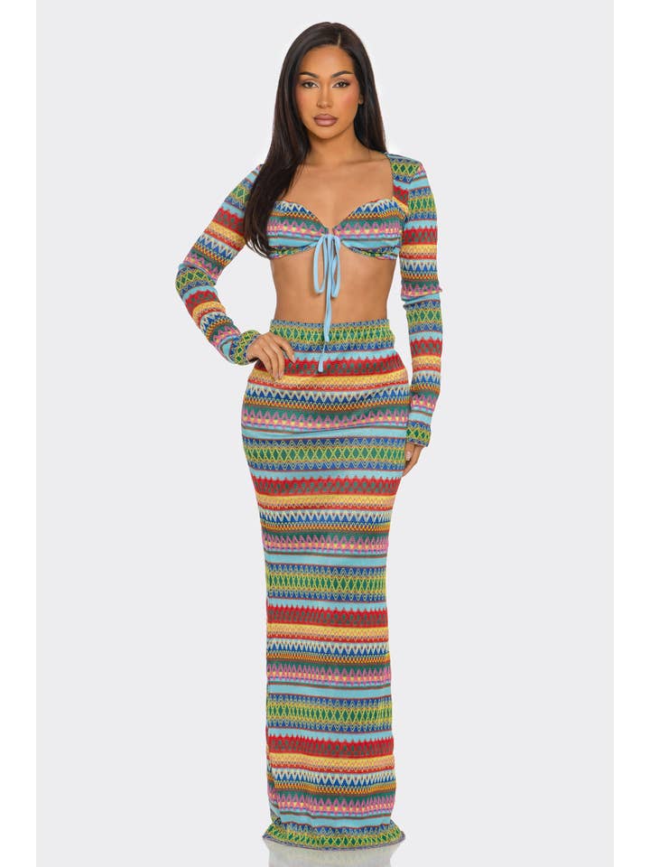 BANJUL - Wholesale Top & Skirt Set - Women's - HCCTD44830 2PC BOHEMIAN STYLE CROP TOPS & MIXI DRESS