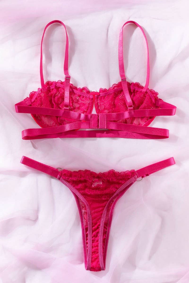 NINEXIS - Vente Ensemble de lingerie – femme - ENSEMBLE 2 PIÈCES LINGERIE SEXY TRANSPARENTE EN DENTELLE MESH CWSS11995