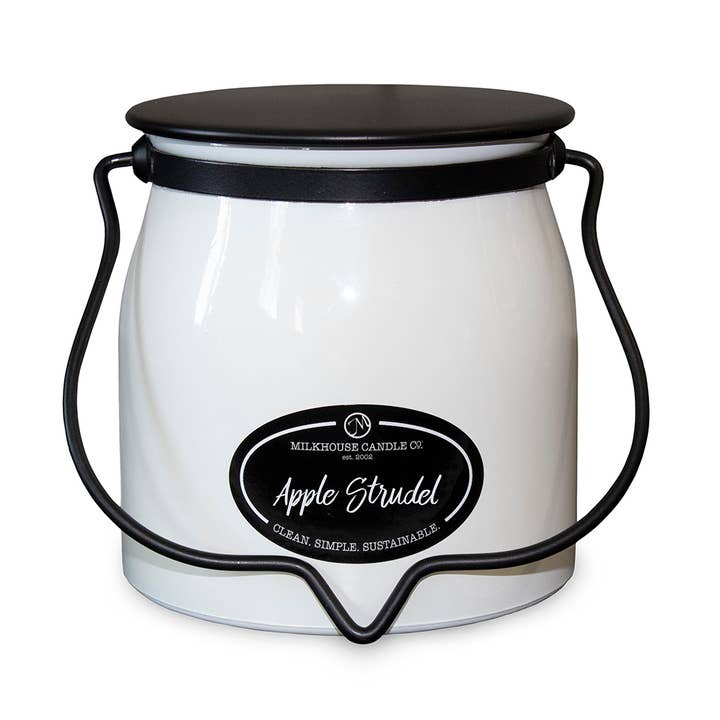 16 oz Butter Jar Candle: Apple Strudel for wholesale by Milkhouse Candle Company
