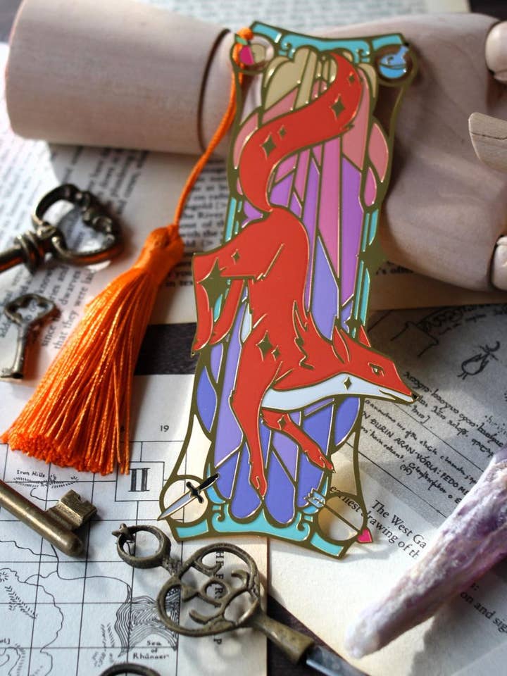 Little fox metal bookmark , pastel fox book lover bookmark with tassel for wholesale by Geek and Artsy