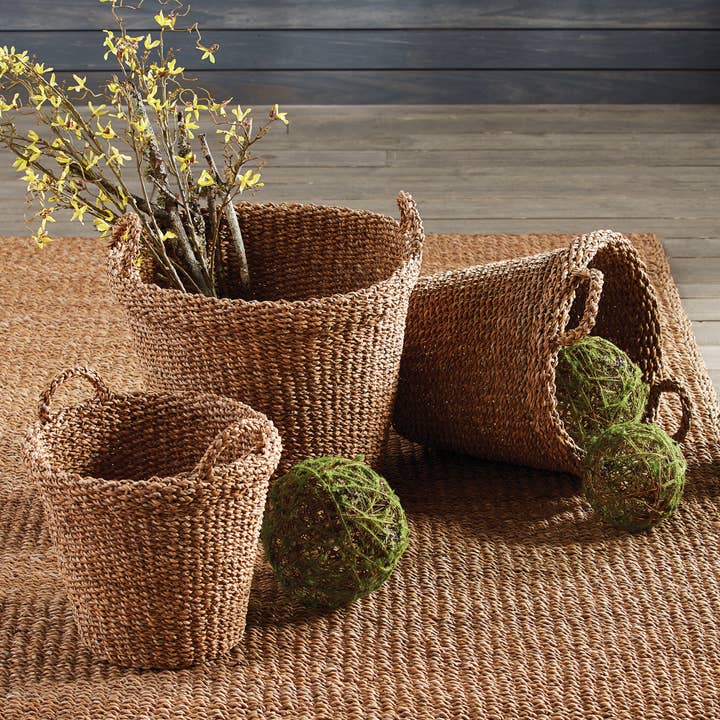 Napa Home & Garden - Wholesale Basket - Seagrass Tapered Baskets With Handles And Cuffs, Set of 3