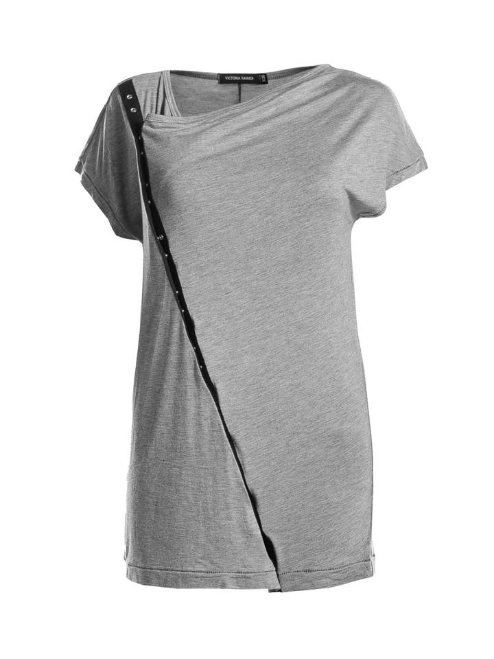 Grigio Chiaro Top drappeggiato asimmetrico con bottoni a pressione - Grigio in vendita all'ingrosso su Faire